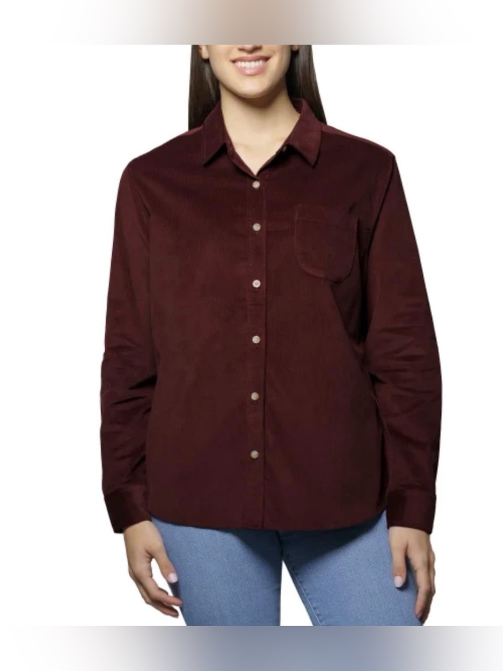 NWT Jachs Girlfriend Burgundy Button-Down Corduroy Long Sleeve Shirt S